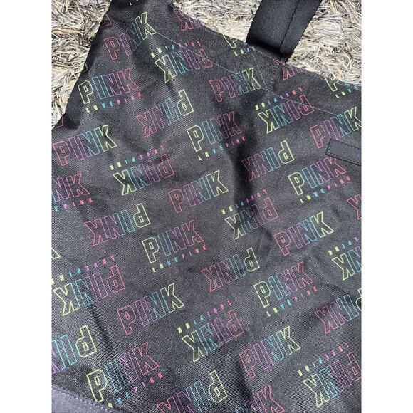 NWT PINK Victoria Secret Black Multi Color Logo Zipper Closure Large Tote NEW - Picture 2 of 7